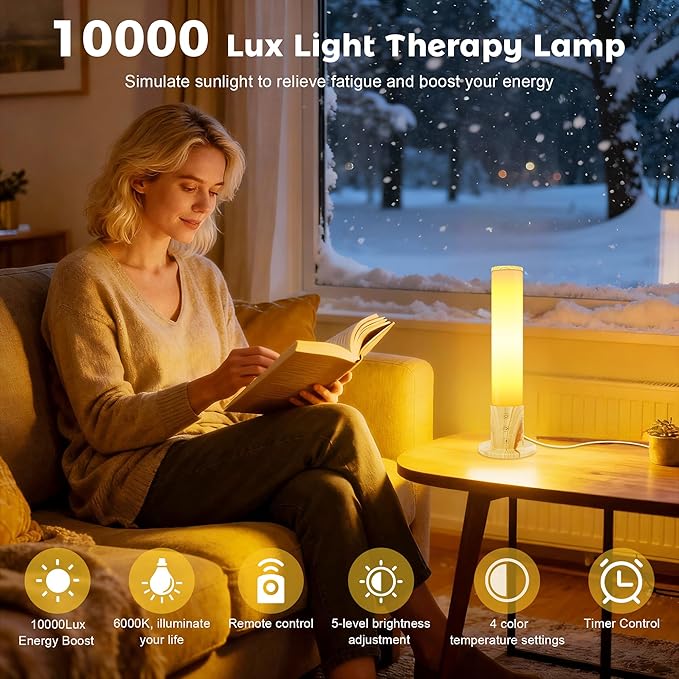 670nm Red Light Therapy &amp 10000 Lux Sun Lamp – Dual Mode Happy Light &amp Sunlight Lamp for Sleep Relaxationwith Remote Control Adjustable Timer Memory Function and 4 Color Temperatures Sun