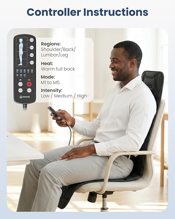 COMFIER Full Body Massage Mat Pad Heating Vibrating Massage Chair Pad with 10 Vibration Motors 5 Massage Modes and Auto Shut Off Gift for Men Women