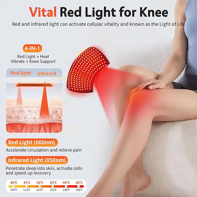 Knee Massager with Heat and Red Light Therapy for Pain Relief: Cordless Heated Knee Brace V6.0[2025 Upgraded] - Infrared Heat and Vibration Massage