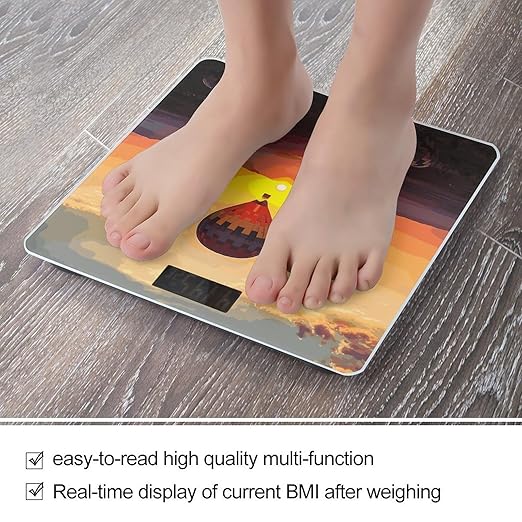 Hot Air Balloon Sunset Weight Scale Digital Electronic Scales Bathroom Scale Larg LCD Backlight Display High Precision MeasurementsTempered Glass