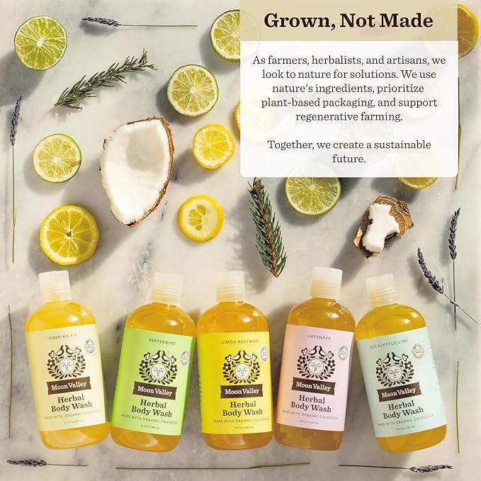 Herbal Body Wash Siberian Fir by Moon Valley All Natural Ingredients No Parabens Vegan Moisturizing Essential Oils Two Pack