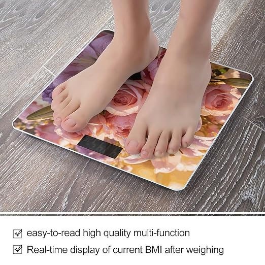 Aesthetic Flowers Weight ScaleClear LED Display Bathroom Digital Weighing ScaleTempered Glass Digital Bathroom Scale for Body Weight Capacity Up to 400 Lbs