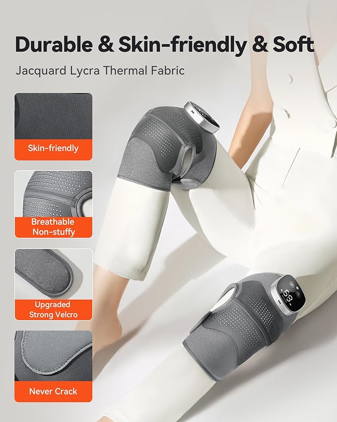 Knee Massager with Heat Vibration for Pain Relief MAXwarm 5.0[2026 Upgraded]-Heated Knee Brace with 5 Heat Levels and 4 Massage Motors X-Warm Heat-Lock Tech for Men Women(Grey 2-Pack)