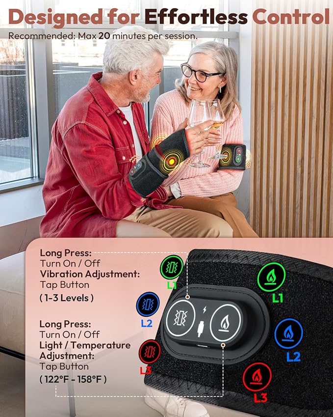 Red Light Therapy for Wrist Hands Wrap Cordless Infrared Heating Pad with Vibration for Body Arm Knee Foot Wearable Heated Wrist Massager Brace 660nm/850nm (Black)
