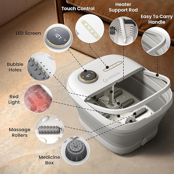 Gideon Foot Spa Massager &amp Heated Foot Bath Luxury Therapeutic Massager with Lights and Bubbles