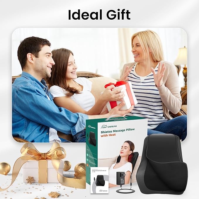Snailax Shiatsu Lower Back Neck Massager with Heat Kneading Back Massager for Back Pain Relief Deep Tissue Vibration Massage Pillow Ideal Gifts for Men Women Mom Dad