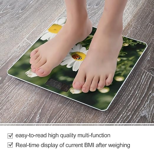 Chamomile Ladybug and Daisy Scale for Body Weight Sturdy Tempered Glass Weighing Scales with LCD Display Accurate Digital Bathroom Scale Convenient Body Fat Smart Scales Easy Read