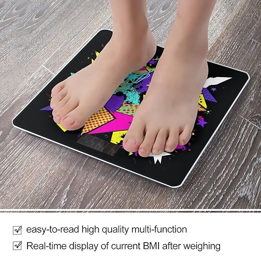 Smart Scale for Body Weight Automatic Switch Digital Bathroom Weighing Scale Colorful Black Dots Geometric Stripes 80s 90s Style