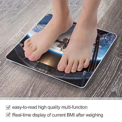 International Space Station Picture Bathroom Scale Rounded Smart Scale for Body Weight Automatic Power On/Off Weight Scales Accurate Bathroom Digital Scales for Pet Home Bedroom Kitchen