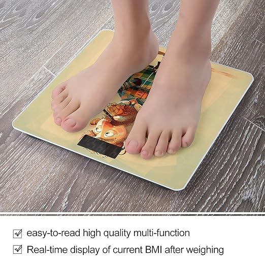 Cartoon Scottish Bagpipe Scale for Body Weight Highly Accurate Digital Bathroom Scale Sturdy Tempered Glass Weighing Scales with LCD Display Fashion Body Fat Smart Scales 400lb