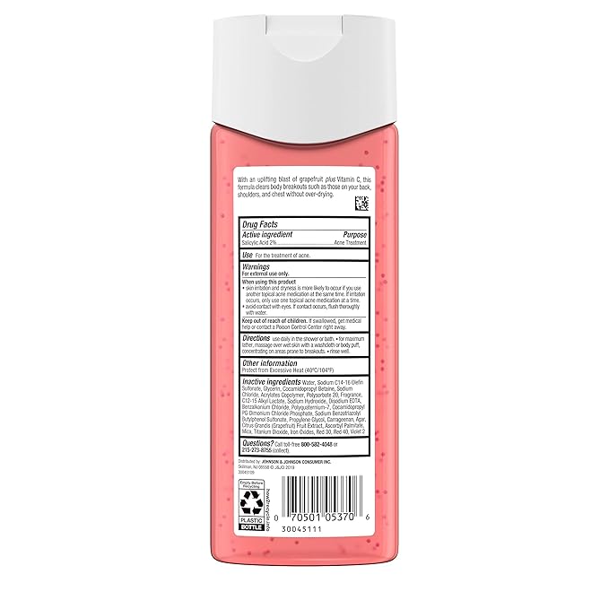 Neutrogena Body Clear Acne Body Wash Pink Grapefruit - Salicylic Acid Formula for Breakout Treatment Exfoliating Cleanser for Clear Skin 8.5 fl. oz. Bottle 3-Pack