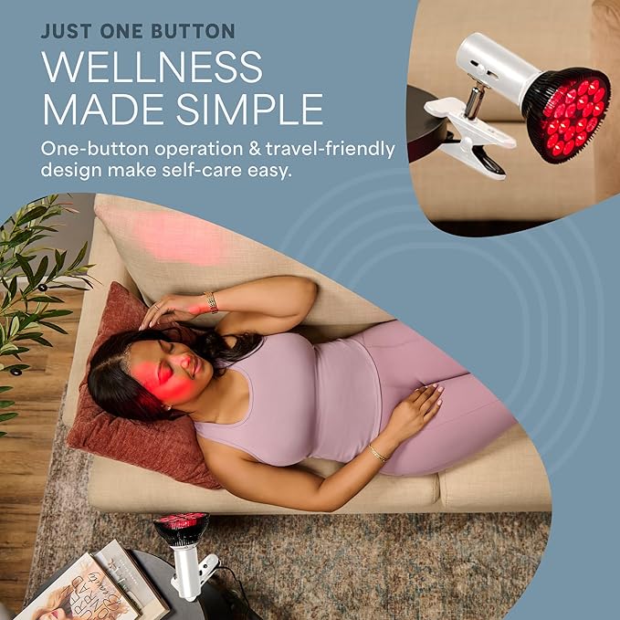 LifePro Red Light Therapy Lamp - Infraglow Infrared Red Light Therapy Bulb with 660nm and 850 nm Wavelength -18 LEDs &amp Clip-On Lamp - at Home Infrared Bulb for Daily Wellness and Relaxation