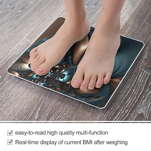 Abstract Blue Brown Scale for Body Weight Safe Rounded Corners Tempered Glass Digital Bathroom Scale LED Display 400lb Capacity Weight Scales with High Precision Sensors