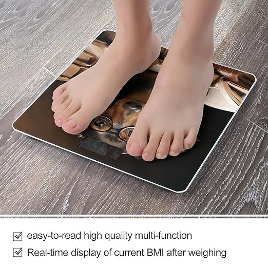 Dachshund Book Bathroom Scale for Body Weight Bathroom Digital Electronic Weighing Scale with Back Lit LED Display Sturdy Tempered Glass Weight Watchers Scales 400lb