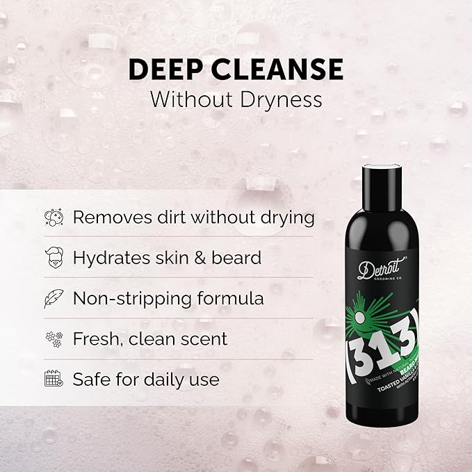 Detroit Grooming Co. Beard Wash - Men's Beard Shampoo - Deeply Cleanses &amp Refreshes Beards - Aloe Vera with Essential Oils - Beard &amp Mustache Cleanser - Toasted Vanilla &amp Amber Scent - 313
