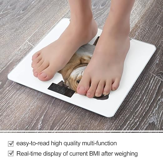 English-Bulldog Scale for Body Weight Anti-Slip Sturdy Tempered Glass Weighing Machine Highly Digital Accurate Bright LCD Bathroom Scale for Household Gift