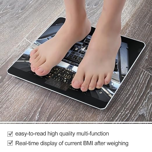Airplane Cockpit Scale for Body Weight Safe Rounded Corners Tempered Glass Digital Bathroom Scale LED Display 400lb Capacity Weight Scales with High Precision Sensors