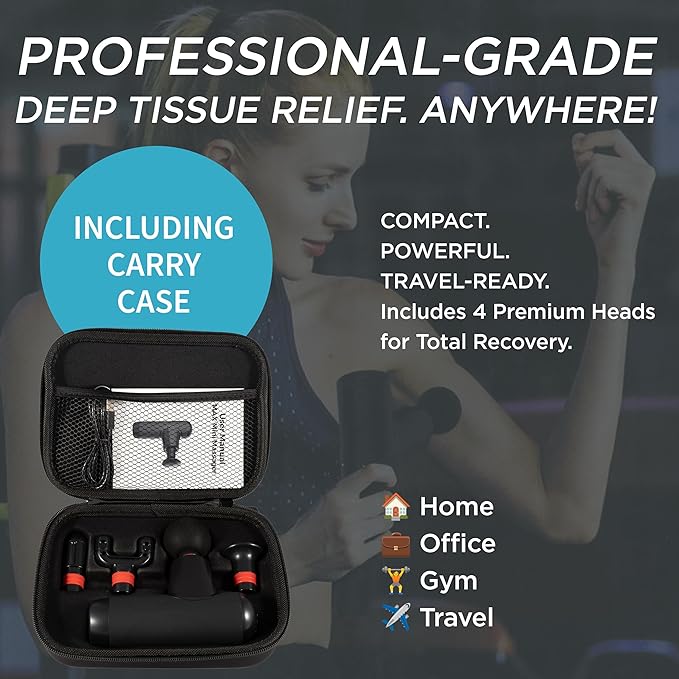 Mini Massage Gun | Small Portable Deep Tissue Muscle Massager | Travel Pain Relief | 22 lbs Stall Force | 8 mm Amplitude | 4 Speeds | Brushless Motor | 240 Min Battery | Mini Essential