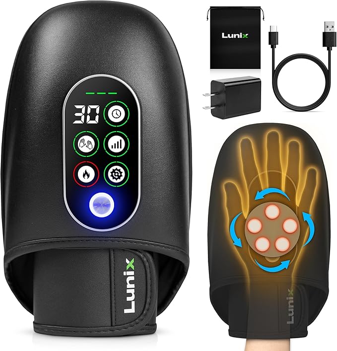 Lunix LX31 FSA Rolling Hand Massager Heat + Compression + Kneading Smart Memory Cordless Rechargeable Charcoal Black