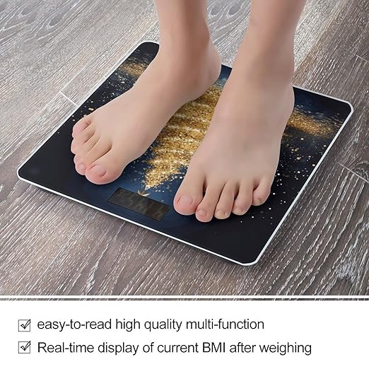 Golden Glitter Christmas Tree Scale for Body Weight Anti-Slip Sturdy Tempered Glass Weighing Machine Highly Digital Accurate Bright LCD Bathroom Scale for Household Gift