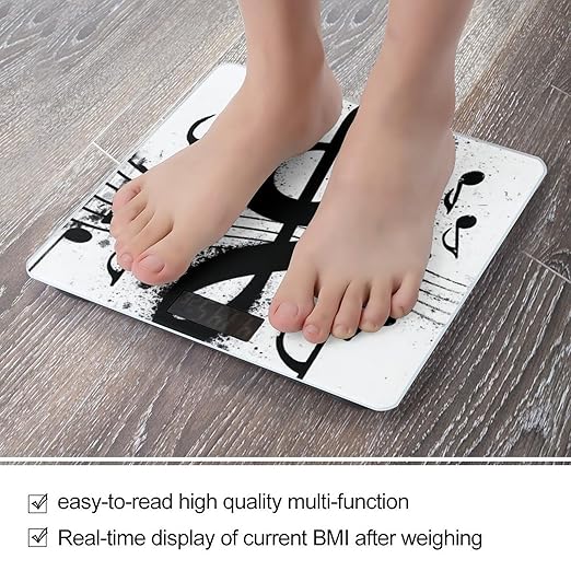 Smart Scale for Body Weight Digital Bathroom Weighing Scale Energy Saving Scale Gunge Black and White Music Notes