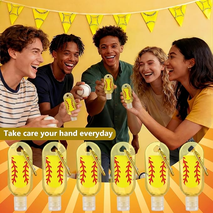 Kigeli 24 Pack Hand Sanitizers Keychain Bulk Gift Mini Travel Size Hand Sanitizer Gel Keychain Bulk Sports Team Gift Birthday Party Favors(Softball)