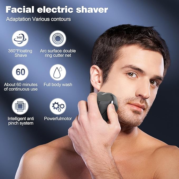 Mini Electric Foil Shavers for Men Portable Electric Razor Face Shaver with IPX7 Waterproof Type C Fast Rechargeable (Silver)