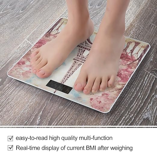 Beautiful Eiffel Tower Paris Digital Bathroom Scale for Body Weight Weighing Scale with Backlit LCD Display High Precision Measurements &amp Measures Weight Up to 180kg