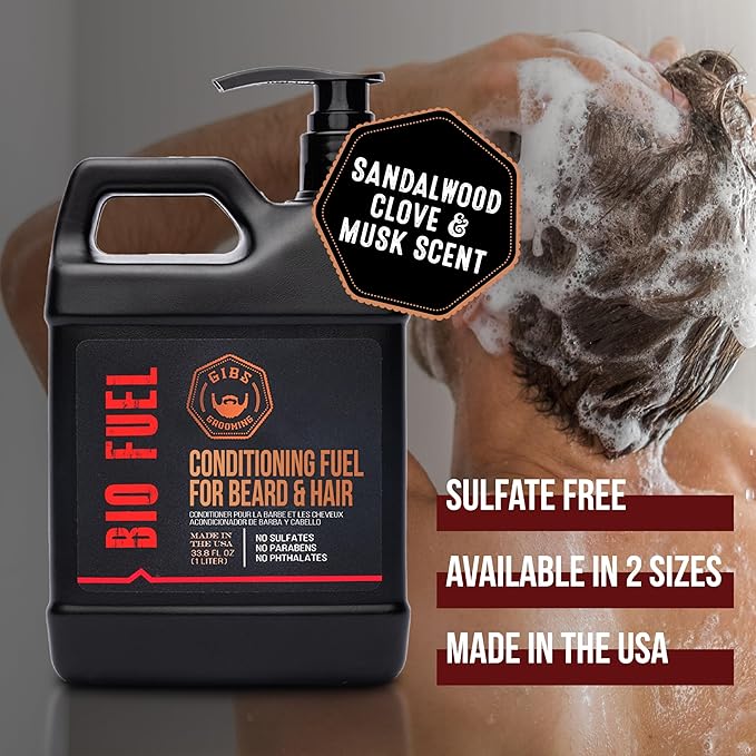 GIBS BioFuel Hair Conditioner For Men - Beard &amp Hair Conditioner Moisturizing Liter 33.8 Fl Oz (Pack of 1)