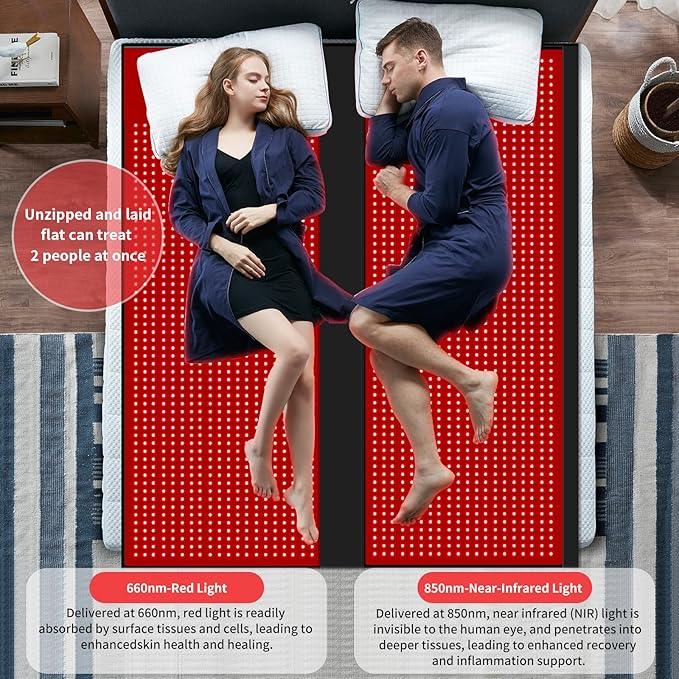 Red Light Therapy Blanket for Full Body Coverage 2460 LEDs with Red&ampNear Infrared Light Therapy-Wrap to Improve SleepSkin HealthPainAnti-AgingPulse&ampBrightness Control for Home(2Pcs)