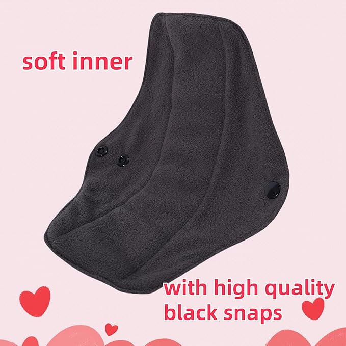 10 pcs Black Color with Black Snaps Reusable Sanitary Pads - Cloth Sanitary Pads | Light Incontinence Pads | Reusable Menstrual Pads (10pcs-M-Black)
