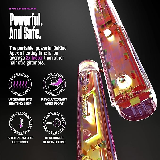 Bekind Apex 2-in-1 Hair Straightener Flat Iron | 1“ 460°F Straightener &amp Curler for All Hairstyles | UltraSmooth Tech | 15s Fast Heating &amp Temp Memory | Gift Set for Girls Women (Violet Bloom)