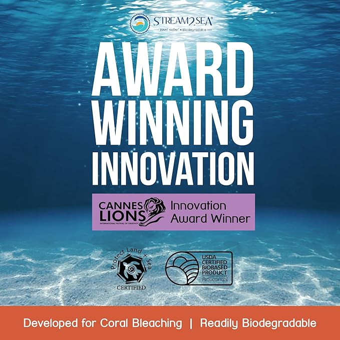 Stream2Sea Coral Care - Reef Safe Sunscreen SPF 30 Travel Size - First Reef-Approved Natural Mineral Sun block Boosts Coral Growth Water resistant Biodegradable Eco-Friendly Sunscreen