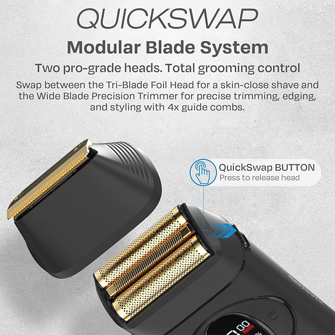 HUMMINGBIRD MK17 DualPro Foil Shaver &amp Beard Trimmer for Men – Gold Titanium Blades Digital Display Wet/Dry USB-C &amp Wireless Charging Dock with One Additional Foil Replacement Blade