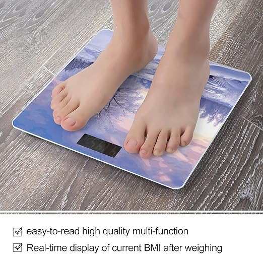 Winter Landscape Weight Scale Large Bathroom Scales Digital Weight with Bright LED Display Non Slip Automatic Weighing Scale Fashion Weighing Machine for Body