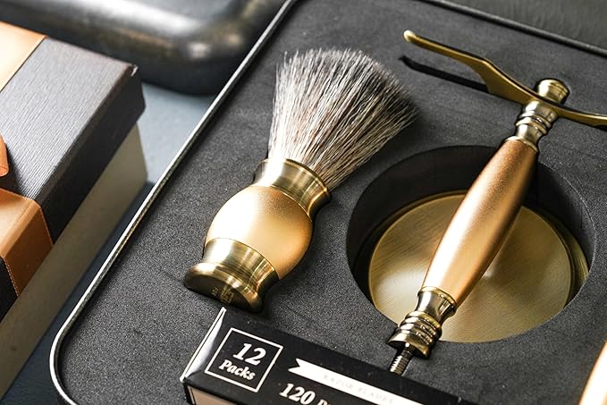 FREED Bronze Series Custom Laser-Engraved Double-Edged Safety Razor Aluminum Alloy Material Includes 120 Bladesit's the best gift for menfathers or birthdays (Bronze Gold)