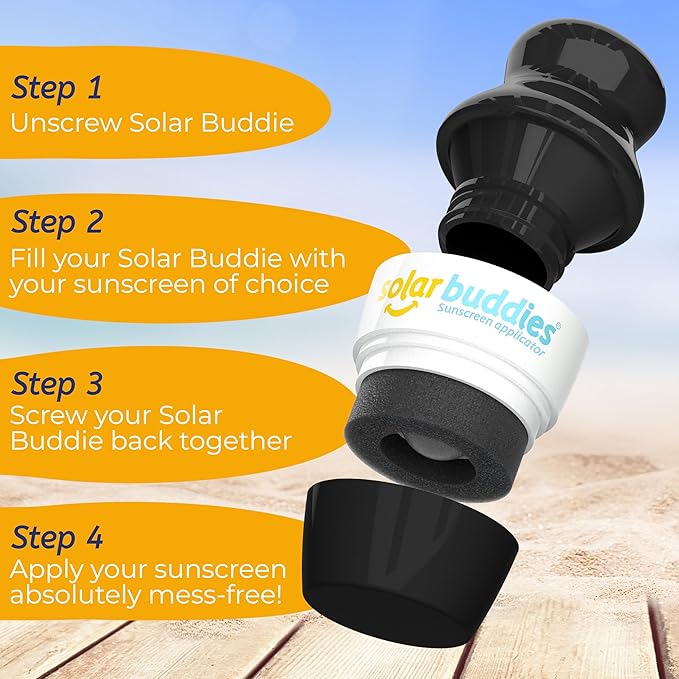 Solar Buddies Sunscreen Applicator - Nude Red Black - BPA-Free Refillable Roll on Sponge Sunscreen Suncream &amp Lotion Applicator For Kids Adults &amp Families - Holds 3.4fl oz Perfect Travel