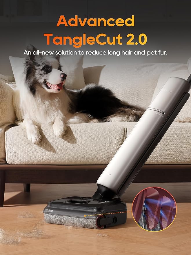 DREAME Aero Pro Wet Dry Vacuum Mop Ultra-Slim with Hot Self-Cleaning/Self-Drying 0 Hair Tangle Great for Pet Owner Powerful Wet Dry Vacuum with 60min Runtime Pick-up &amp Mop at The Same Time
