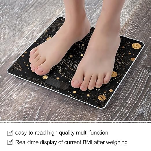 Gold and Silver Space Themed Weight Scale Digital Electronic Scales Bathroom Scale Larg LCD Backlight Display High Precision MeasurementsTempered Glass