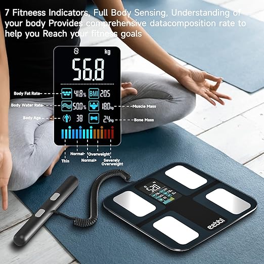 EEBBL Weight Scale for Body Fat with Handle 20 Precise Body Biological Analyzer Digital Bathroom Weighing Bluetooth Scale Body Composition Monitor Health Analyzer 400 lbs - Blackwith Baby/Pet Mode