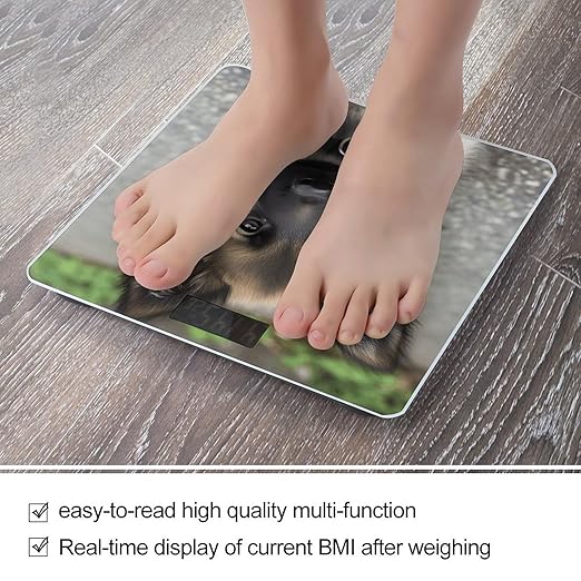 Cute German Shepherd Puppy Bathroom Scale Large LCD Backlight Display Digital Scale Rounded Corners Body Scales Automatic Power On/Off Bathroom Scales for Home Bedrooms