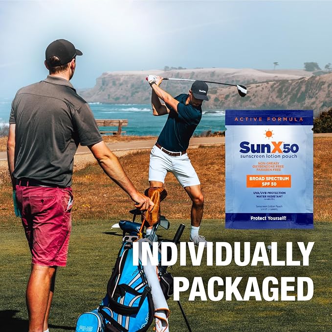 CoreTex Sun X 50 SPF Broad Spectrum Sunscreen Packets - Bulk Pack of 100 Paraben Oxybenzone Octinoxate &amp Oil Free Sunscreen - No White Cast and Water Resistant Up to 80 Minutes