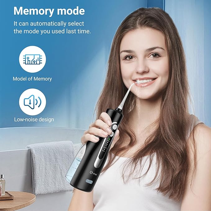Cordless Oral Irrigator Water Flosser for Teeth Gums &amp Braces - 4 Modes 300ML Tank 360° Rotatable Nozzle IPX7 Waterproof USB Rechargeable 2000mAh Battery for Home &amp Travel (M149 Pro - Bla