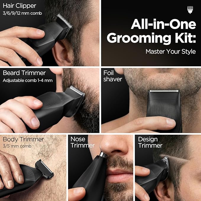 Yineel HC600 Beard Trimmer for Men All-in-One Cordless Grooming Kit Waterproof Electric Razor &amp Hair Clipper for Face Mustache Body Nose Hair Trimming Precision Blades Gifts for Men Barber