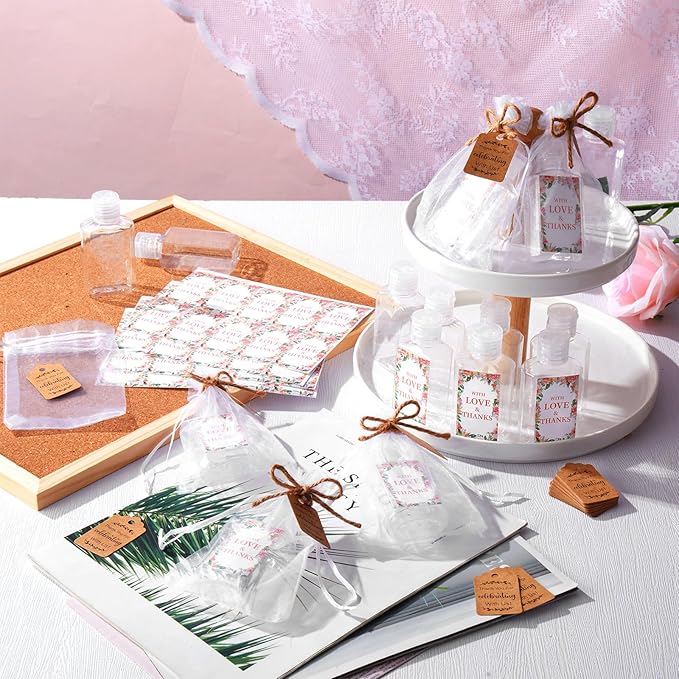 50 Sets Mini Hand Sanitizer Bottles Bulk 2oz Empty Christmas Hand Sanitizer Travel Size Wedding Favors for Guests with Organza Bags Thank You Tags for Woman Employees(WeddingWhite)