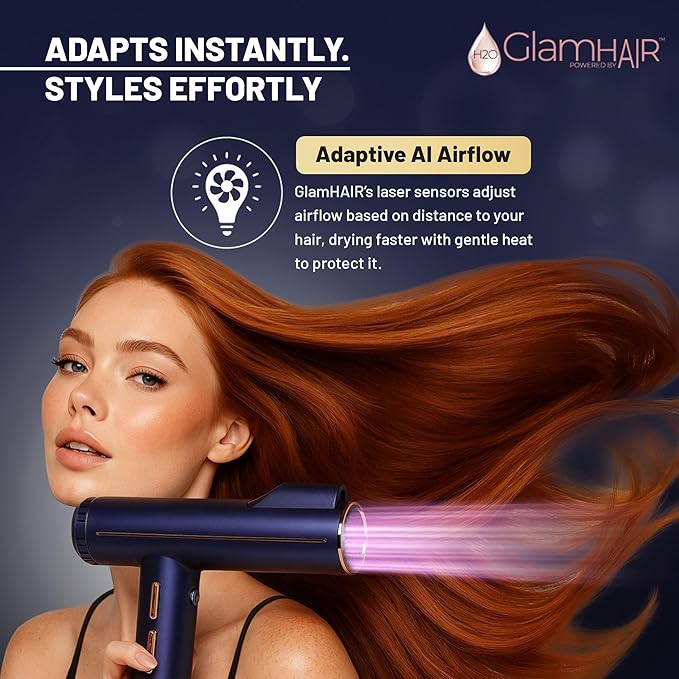 H2O Steam Styler Ultimate Steam Hair Straightener &amp Curler Salon Results Frizz Control Shine &amp Hydration Infrared Heat &amp Ion Therapy for All Hair Types (Glam-Hair AI Hairdryer)