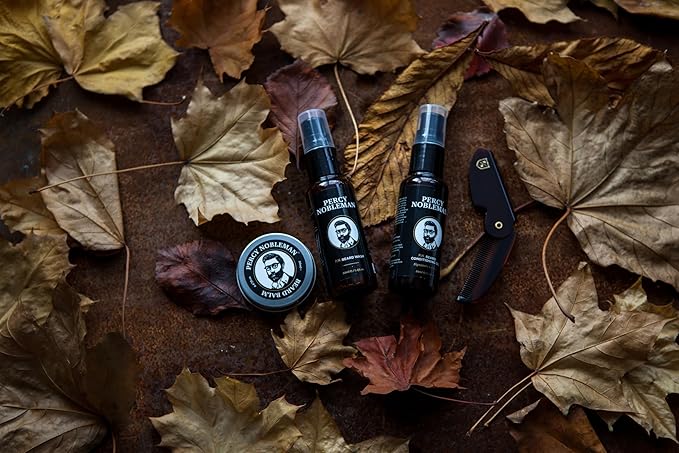 Percy Nobleman Beard Grooming Kit – Gift Set with Signature Scented Beard Oil (1.7 fl oz) Beard Wash (1.7 fl oz) Beard Balm (0.7 fl oz) &amp Beard Comb for Softening Hydration &amp Beard Maintena