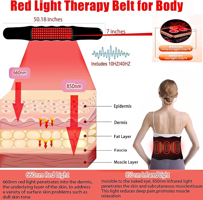 Red Light Therapy Belt &amp Cordless Back Massager Belt with Heat Near Infrared Wrap for Body with Vibration for Back Pain Relief Red Light Belt Device 315 LED &amp 10000mAh Controller at Home &a