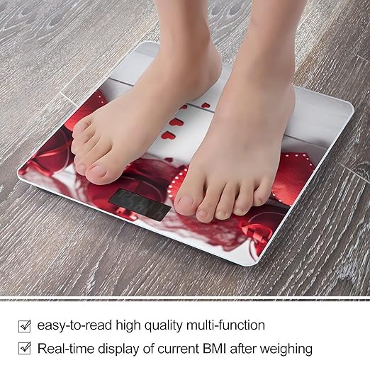 Handmade Red Hearts Bathroom Scale for Body Weight 400 Lb Weight Scale with High Precision Sensors Tempered Glass Highly Accurate Digital Weighing Machine for People
