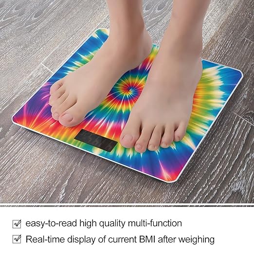 Tie Dye Rainbow Scale for Body Weight Digital Bathroom Scale Toughened Glass High Precision Scales for Body Weight with Large LCD Backlight Display Weight Scales